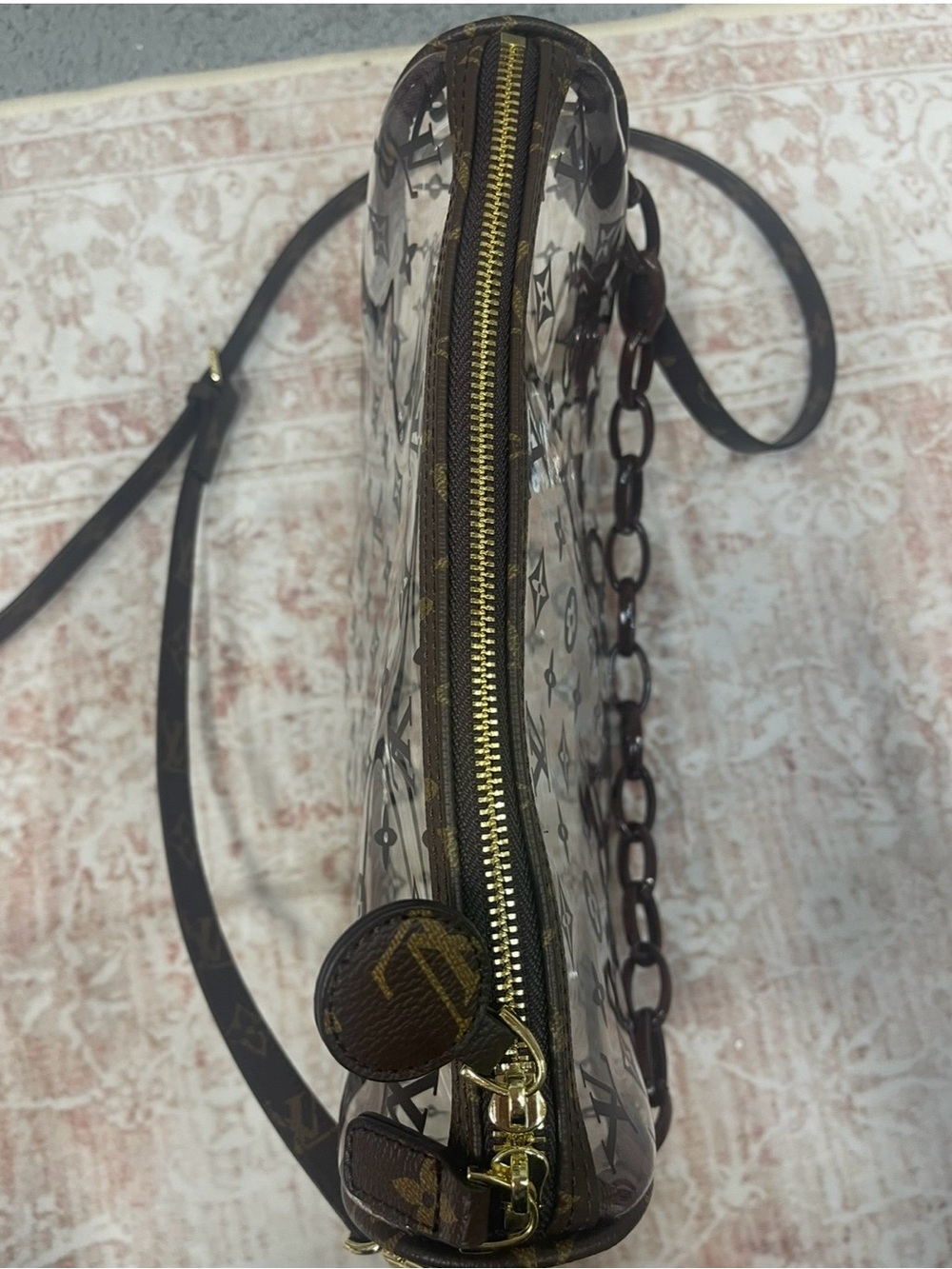 Clear Monogram Crossbody Bag with Brown Trim - Picture 2 of 3